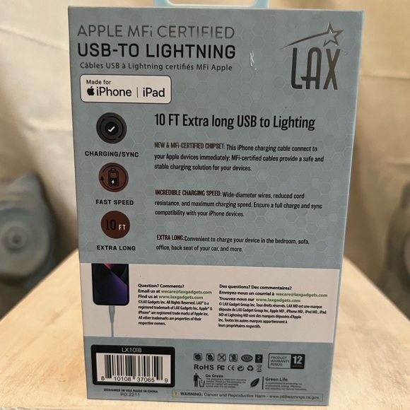 LAX Lightning Cable: 10ft Long - Picture 4 of 4